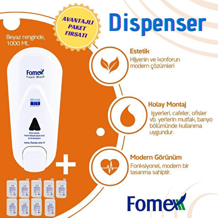 F113 Antibakteriyel Köpük Sabun 1000 ml 9 Adet + F210 Fomex Köpük Sabun Aparatı 1000 ml