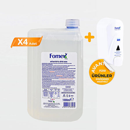 F113 Antibakteriyel Köpük Sabun 1000 ml 4 Adet + 1 Adet Dispenser