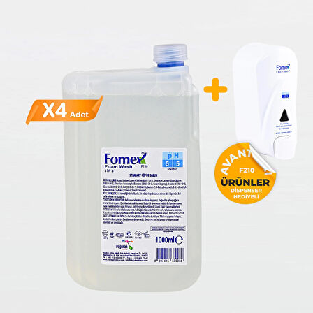 F116 Köpük Sabun 1000 ml Standart 4 Adet + 1 Adet Dispenser