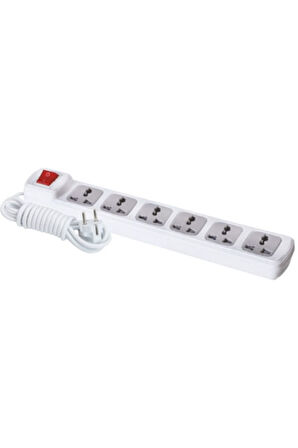 F307B 6'lı Anahtarlı Universal Grup Priz 3 Metre Pratik Orta Mesafe Priz