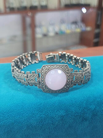 Hasır Oyma Modeli Yöresel Otantik Taşlı Gümüş Kadın Bileklik