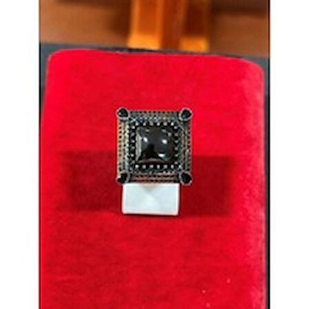 Kare Model Hematit Taşlı Yöresel Otantik Gümüş Erkek Yüzük