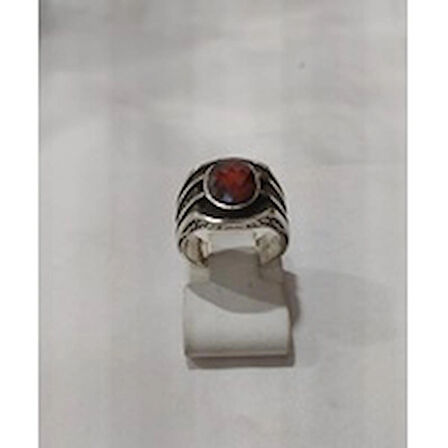 Kırmızı Granat Taşlı Gümüş Erkek Yüzük