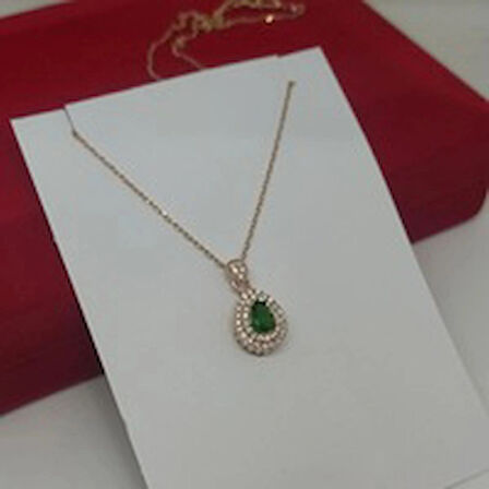 *Beatris Yeşil Damla Taşlı Gümüş Kadın Kolye