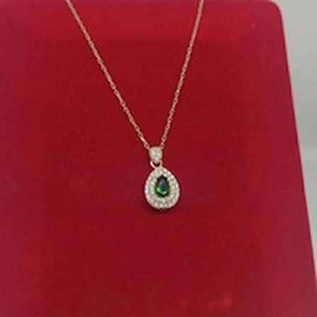 *Beatris Yeşil Damla Taşlı Gümüş Kadın Kolye