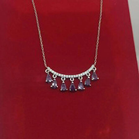 *Salsa Modeli Mor Damla Taşlı Gümüş Kadın Kolye