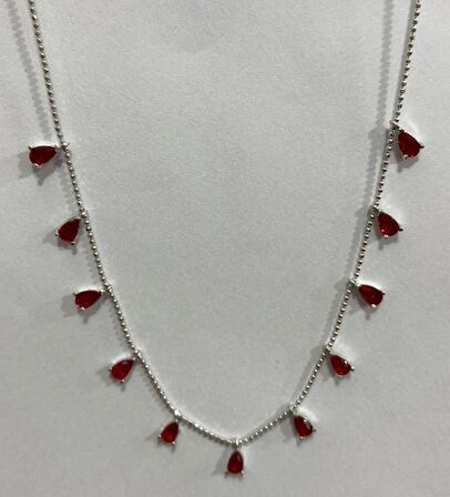 Kırmızı Damla Taşlı Gümüş Şans Kolyesi