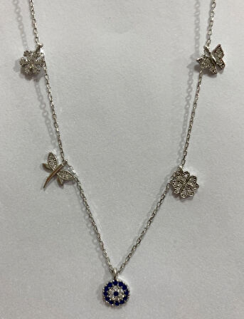 Şans Kolyesi Beşli Gümüş Parçalı Kolyesi