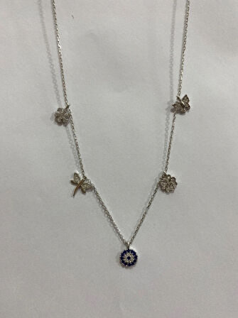 Şans Kolyesi Beşli Gümüş Parçalı Kolyesi