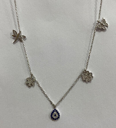 Damla Mavi Taşlı Gümüş Şans Kolyesi