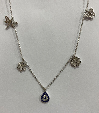 Damla Mavi Taşlı Gümüş Şans Kolyesi