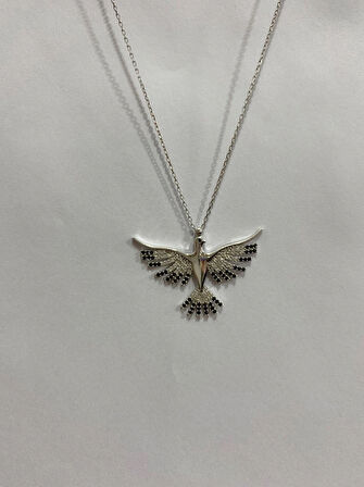 Zümrütü anka Kuşu Gümüş Şans Kolyesi