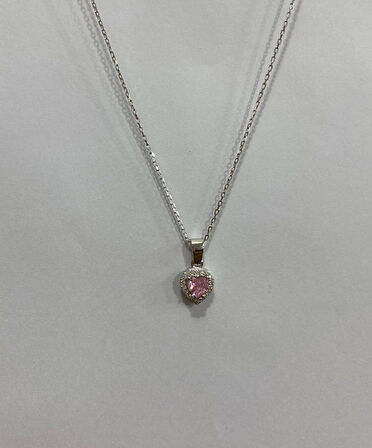 Kalpli Pembe Taşlı Gümüş Şans Kolyesi