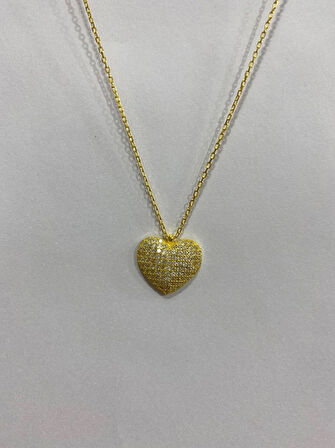 Kalpli Beyaz Taşlı Altın Kaplama Gümüş Şans Kolyesi