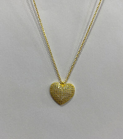 Kalpli Beyaz Taşlı Altın Kaplama Gümüş Şans Kolyesi