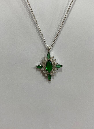 Beştaşlı Yeşil Taşlı Rodyum Gümüş Şans Kolyesi