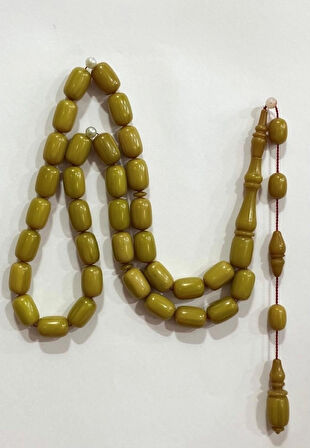 Sıkma Kehribar Zeytin Sarı Usta İşçilik Tespih