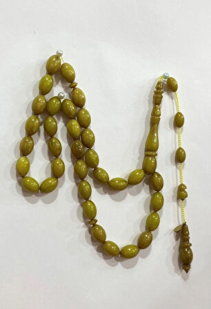 Sıkma Kehribar Zeytin Sarı Usta İşçilik Tespih