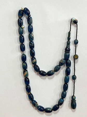 Ateş Kehribar Mavi Beyaz Damarlı Rengi Beyzi Modeli Usta İşçilik Tespih