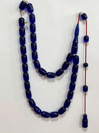 Ateş Kehribar Lacivert Şeffah Rengi Beyzi Modeli Usta İşçilik Tespih