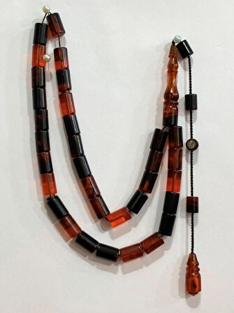 Ateş Kehribar Turuncu Siyah Rengi Kesme Modeli Usta İşçilik Tespih