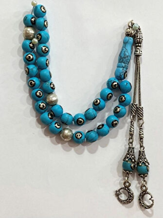 Doğal Firuze Taşlı Yuvarlak Model Tespih