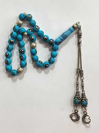 Doğal Firuze Taşlı Yuvarlak Model Tespih