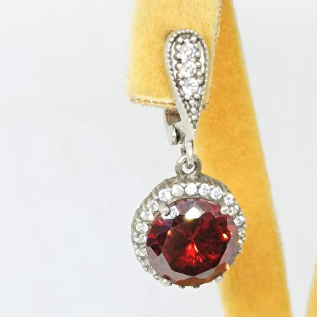 Orijinal Kırmızı Granat Taşlı Gümüş Küpe
