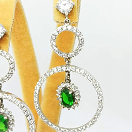 Orijinal Yeşil Ve Beyaz Zirkon Taşlı Gümüş Kadın Küpe