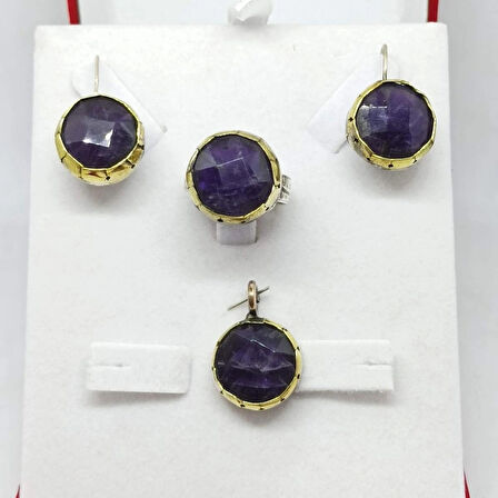 Otantik Yuvarlak Taşlı Gümüş Set & Takım