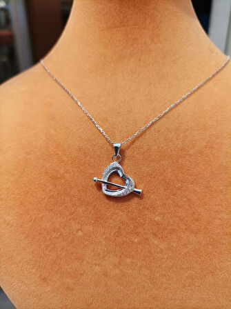 Aşkın Oklu Kalbi Modeli Gümüş Kadın Kolye