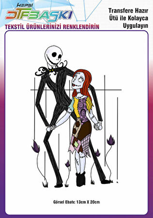 Ölü Gelin Corpse Bride Ütü ile Yapışan Tekstil DTF Baskı