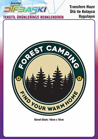 Forest Camping Ütü ile Yapışan Tekstil DTF Baskı