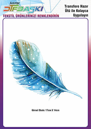 Mavi Kuş Tüyü Ütü ile Yapışan Tekstil DTF Baskı