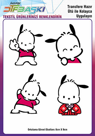 Pochacco Ütü ile Yapışan Tişört Tekstil Transfer Dtf Baskı