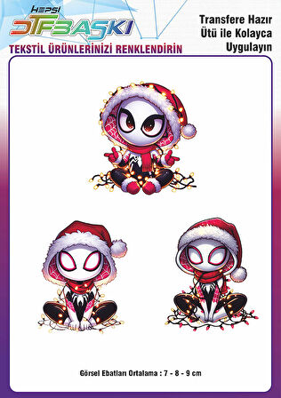 Ghost Spidey Yılbaşı Noel Ütü ile Yapışan Tişört Tekstil Transfer Dtf Baskı