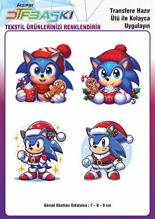 Sonic Yılbaşı Noel Ütü ile Yapışan Tişört Tekstil Transfer Dtf Baskı
