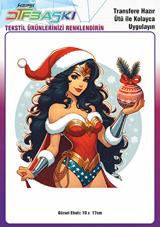 Wonder Woman Yılbaşı Noel Ütü ile Yapışan Tişört Tekstil Transfer Dtf Baskı