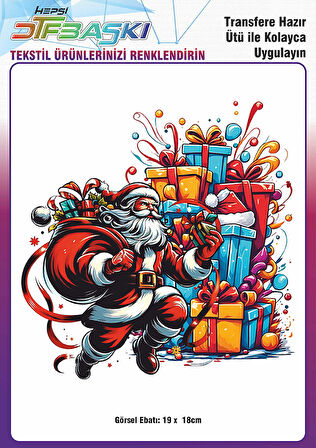 Yılbaşı Noel Baba Ütü ile Yapışan Tişört Tekstil Transfer Dtf Baskı
