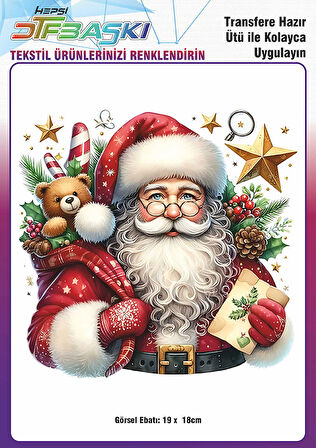 Yılbaşı Noel Baba Ütü ile Yapışan Tişört Tekstil Transfer Dtf Baskı