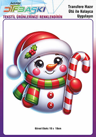 Kardan Adam Yılbaşı Noel Ütü ile Yapışan Tişört Tekstil Transfer Dtf Baskı
