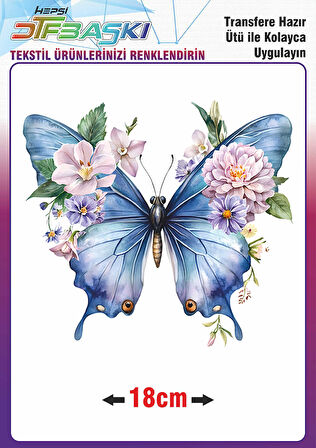 Kelebek Çiçek Ütü ile Yapışan Tekstil Dtf Baskı