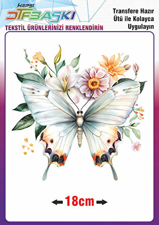Kelebek Çiçek Ütü ile Yapışan Tekstil Dtf Baskı