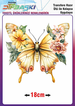 Kelebek Çiçek Ütü ile Yapışan Tekstil Dtf Baskı