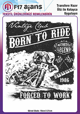 Ütü Ile Yapışan Tekstil Dtf Baskı Görseli Born To Ride