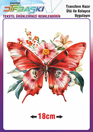 Kelebek Çiçek Ütü ile Yapışan Tekstil Dtf Baskı