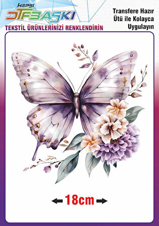 Kelebek Çiçek Ütü ile Yapışan Tekstil Dtf Baskı