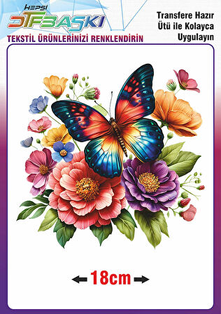 Kelebek Çiçek Ütü ile Yapışan Tekstil Dtf Baskı