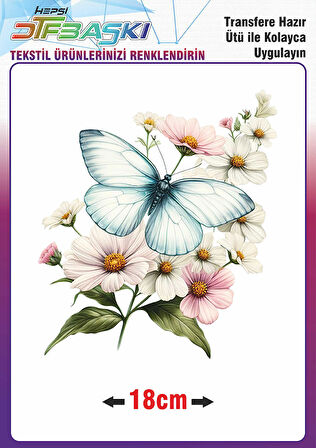 Kelebek Çiçek Ütü ile Yapışan Tekstil Dtf Baskı