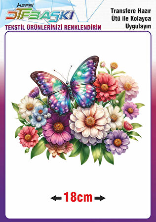 Kelebek Çiçek Ütü ile Yapışan Tekstil Dtf Baskı